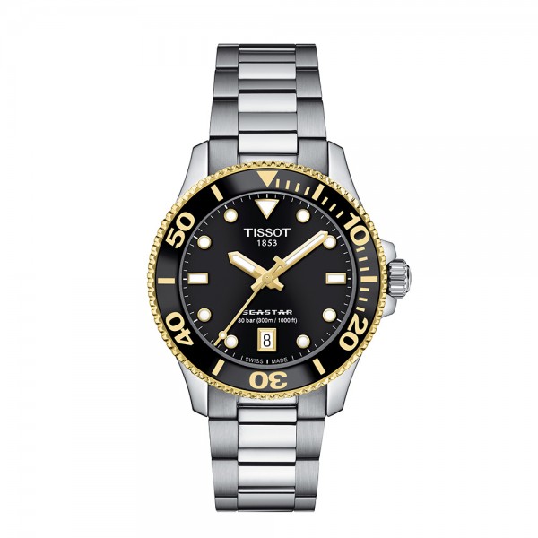 Montre Femme Tissot Seastar 1000 noir bracelet acier - Réf. T1202102105100