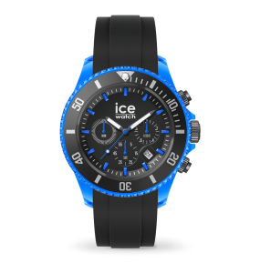 Montre Ice Watch Chrono Homme - Boitier Acier Bleu - Bracelet Silicone Noir - Réf. 019844
