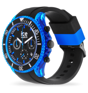 Montre Ice Watch Chrono Homme - Boitier Acier Bleu - Bracelet Silicone Noir - Réf. 019844