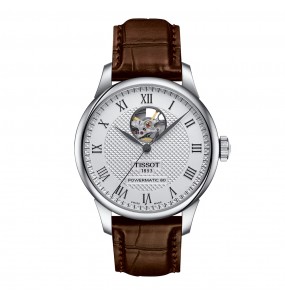 TISSOT LE LOCLE POWERMATIC 80 OPEN HEART BLANC CUIR BRUN T0064071603301