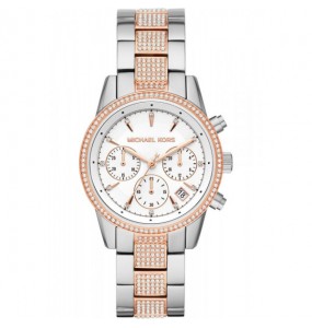 Montre Femme Michael Kors Ritz en Acier Argenté et Doré Rose Ref MK6651