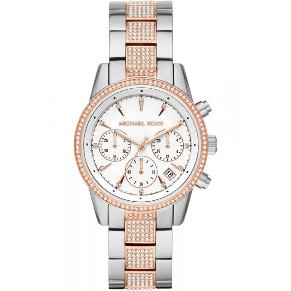 Montre Femme Michael Kors Ritz en Acier Argenté et Doré Rose Ref MK6651