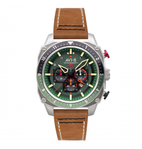 AVI-8 HAWKER HUNTER ATLAS DUAL TIME CHRONOGRAPH VERT CUIR BRUN AV-4100-01