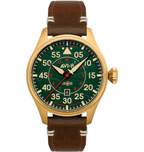 AVI-8 HAWKER HURRICANE CLOWES AUTOMATIC VERT CUIR BRUN AV-4097-04