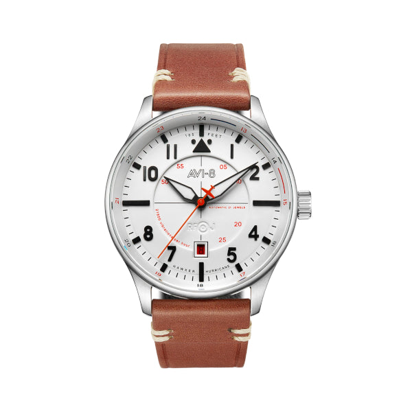 AVI-8 HAWKER HURRICANE KENT AUTOMATIC BLANC CUIR BRUN AV-4094-01