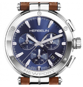 Montre Homme HERBELIN Newport Chronographe Bleu Cuir Brun - 37658/AP15GON