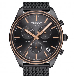 TISSOT PR 100 CHRONOGRAPH ANTHRACITE MAILLES ACIER T1014172306100