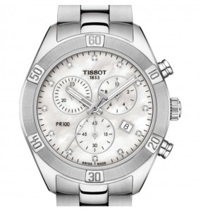 TISSOT PR 100 SPORT CHIC CHRONOGRAPH NACRE BLANCHE ACIER T1019171111600