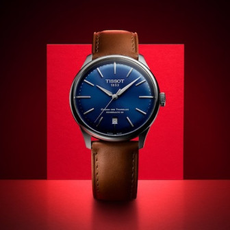 TISSOT CHEMIN DES TOURELLES POWERMATIC 80 42MM BLEU CUIR T1394071604100