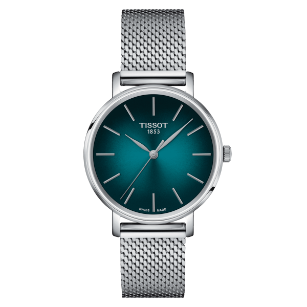 TISSOT EVERYTIME 34MM BLEU TURQUOISE ACIER MAILLE MILANAISE T1432101109100