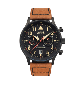 AVI-8 HAWKER HURRICANE CAREY DUAL TIME NOIR CUIR BRUN AV-4088-03