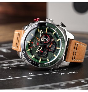 AVI-8 HAWKER HUNTER ATLAS DUAL TIME CHRONOGRAPH VERT CUIR BRUN AV-4100-01