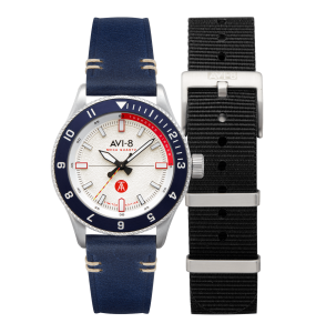 AVI-8 FLYBOY TUSKEGEE AIRMEN MECA-QUARTZ LIMITED EDITION BLANC CUIR BLEU AV-4103-03