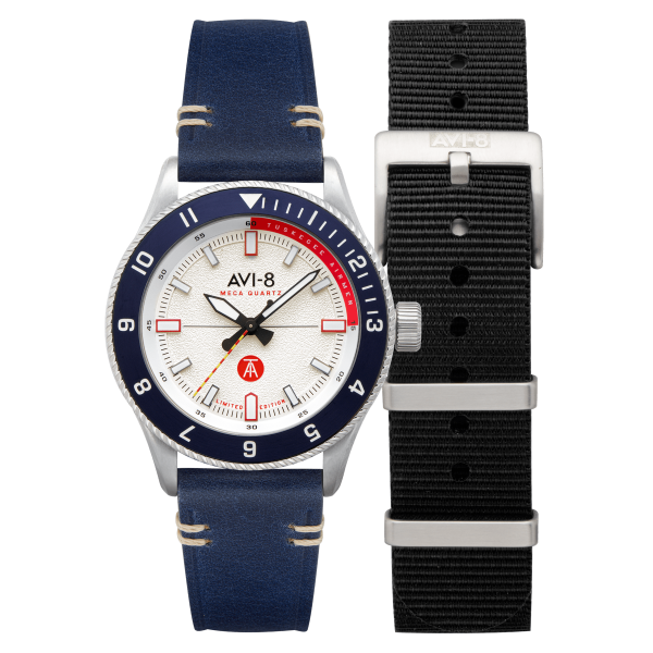 AVI-8 FLYBOY TUSKEGEE AIRMEN MECA-QUARTZ LIMITED EDITION BLANC CUIR BLEU AV-4103-03