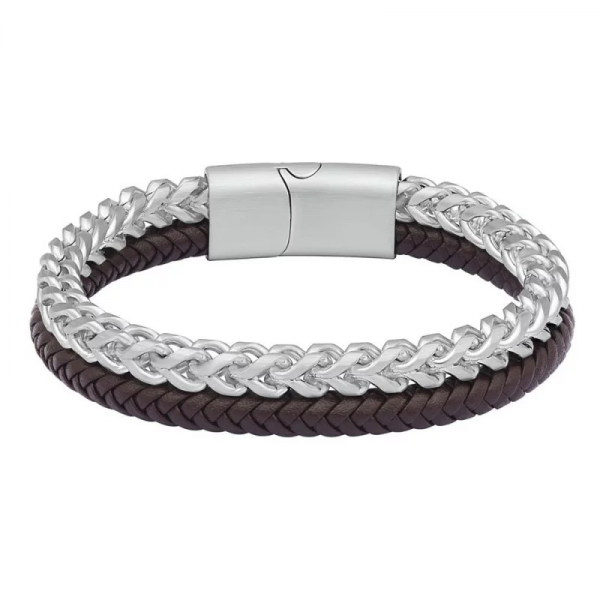 Bracelet Homme Harvey stone Bi-matière Acier-cuir tressé - 1024492 Bracelet Homme Harvey stone Bi-matière Acier-cuir tressé - 1024492
