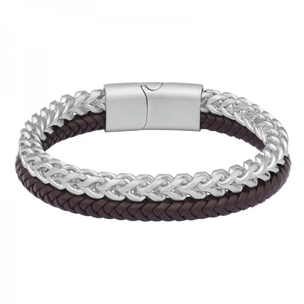 Bracelet Homme Harvey stone Bi-matière Acier-cuir tressé - 1024492