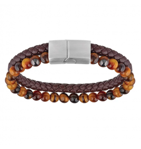 Bracelet Homme Harvey Stone cuir, acier et oeil de tigre - 1021710