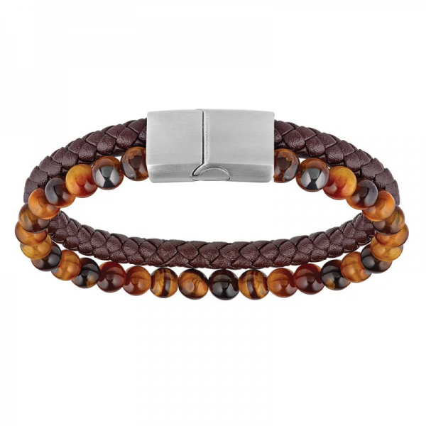 Bracelet Homme Harvey Stone cuir, acier et oeil de tigre - 1021710 Bracelet Homme Harvey Stone cuir, acier et oeil de tigre - 1021710