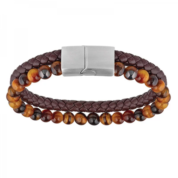 Bracelet Homme Harvey Stone cuir, acier et oeil de tigre - 1021710