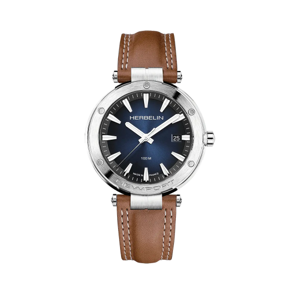 Montre Homme HERBELIN Newport Bleu Dégradé Cuir Marron - 12288A15GD Montre Homme HERBELIN Newport Bleu Dégradé Cuir Marron - 12288A15GD