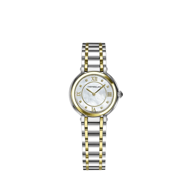 Montre Femme HERBELIN Galet Nacre Blanc Acier PVD Or - 17430BT59