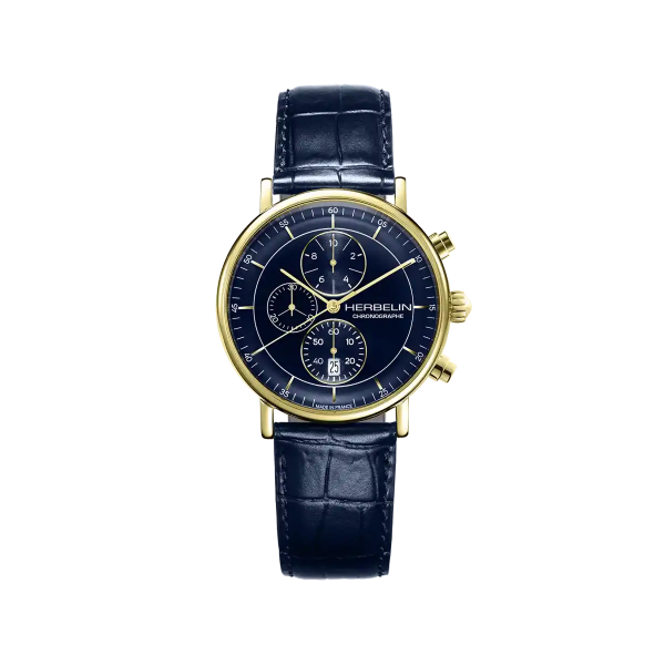 Montre Homme HERBELIN Inspiration Chronographe Bleu Cuir - 35647P15 Montre Homme HERBELIN Inspiration Chronographe Bleu Cuir - 35647P15