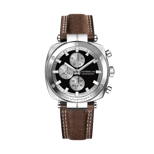 Montre Homme HERBELIN Newport Heritage Chronographe Noir - 35664AP24BR Montre Homme HERBELIN Newport Heritage Chronographe Noir - 35664AP24BR