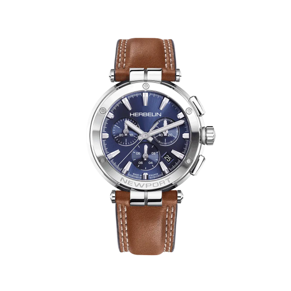 Montre Homme HERBELIN Newport Chronographe Bleu Cuir - 37658AP15GD Montre Homme HERBELIN Newport Chronographe Bleu Cuir - 37658AP15GD