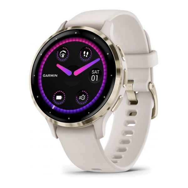 Montre Mixte Connectée GARMIN Venu 3S Ivoire Silicone - 010-02785-04