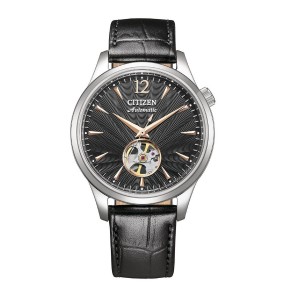 Citizen - Montre Homme - Platform Mechanical Classic Open Heart - cadran noir - bracelet cuir - Ref NH9131-14E
