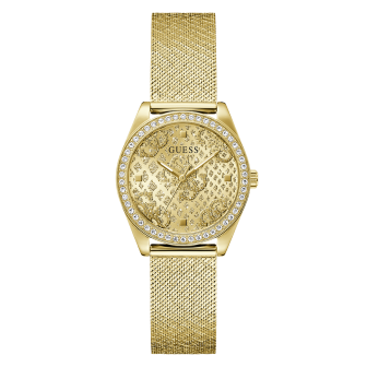 Guess - Montre Femme - Boîtier strass - acier doré- bracelet milanais - Ref GW0748L2