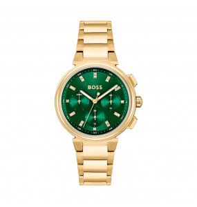 Hugo Boss - Montre Femme - Mouvement Quartz Multifonction - acier doré - cadran vert - Ref 1502679