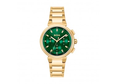 Hugo Boss - Montre Femme - Mouvement Quartz Multifonction - acier doré - cadran vert - Ref 1502679