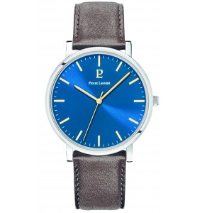Pierre Lannier - Montre Homme - Cadran Bleu - Index Doré - Bracelet Cuir Brun - Ref 217G164