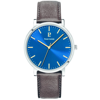 Pierre Lannier - Montre Homme - Cadran Bleu - Index Doré - Bracelet Cuir Brun - Ref 217G164