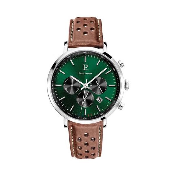 Pierre Lannier - Montre Homme - Baron - cadran vert - bracelet cuir brun - Ref 219G164