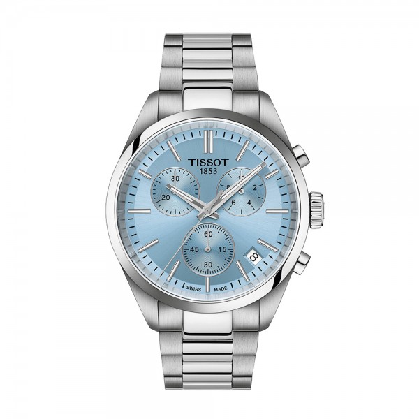 Montre Homme Tissot PR100 chronographe bleu clair bracelet acier - Réf. T1504171135100