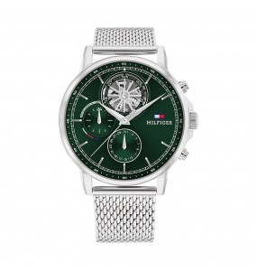 Tommy Hilfiger - Montre Homme - Stewart - Multifonction - Cadran Vert - Bracelet Acier Maille Milanaise - Ref 1710608