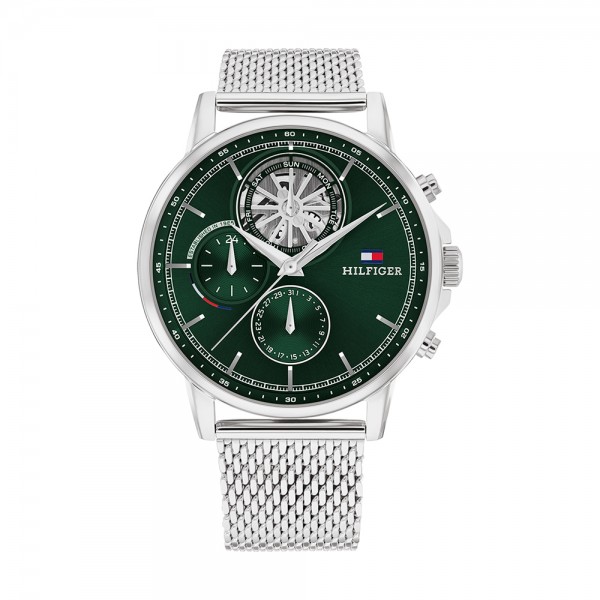Tommy Hilfiger - Montre Homme - Stewart - Multifonction - Cadran Vert - Bracelet Acier Maille Milanaise - Ref 1710608