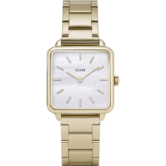 Cluse - Montre Femme La Tétragone Three Link - Bracelet acier doré - Ref CL60026S