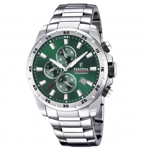 Festina - Montre Homme Timeless Chronographe - Cadran Vert - Bracelet Acier - Ref F20463/3