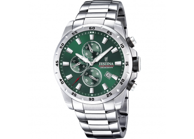 Festina - Montre Homme Timeless Chronographe - Cadran Vert - Bracelet Acier - Ref F20463/3