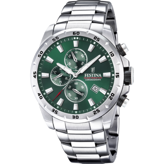 Festina - Montre Homme Timeless Chronographe - Cadran Vert - Bracelet Acier - Ref F20463/3