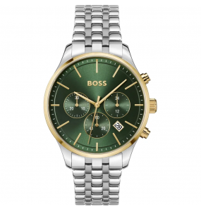 Hugo Boss - Montre Homme Avery - Chrono cadran Vert - Bracelet Acier - Ref 1514159