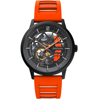 Pierre Lannier - Montre Homme Paddock - bracelet silicone rouge-orange - Ref 341A499