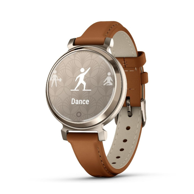 Garmin - Montre Femme connectée Lily 2 Classic Cream Gold avec bracelet en cuir marron - Ref 010-02839-02