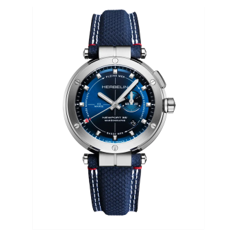 Herbelin - Montre Homme Newport Maréographe 35ème Anniversaire bleu avec bracelet en cuir - Ref 24688A15