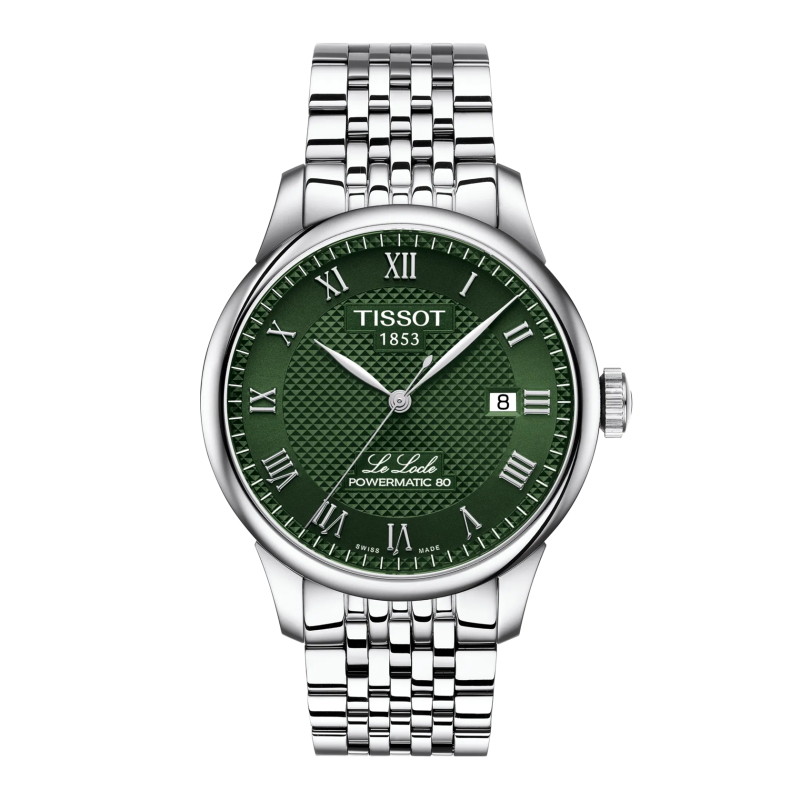 Montre Homme Tissot Le Locle vert bracelet acier - Réf. T0064071109300